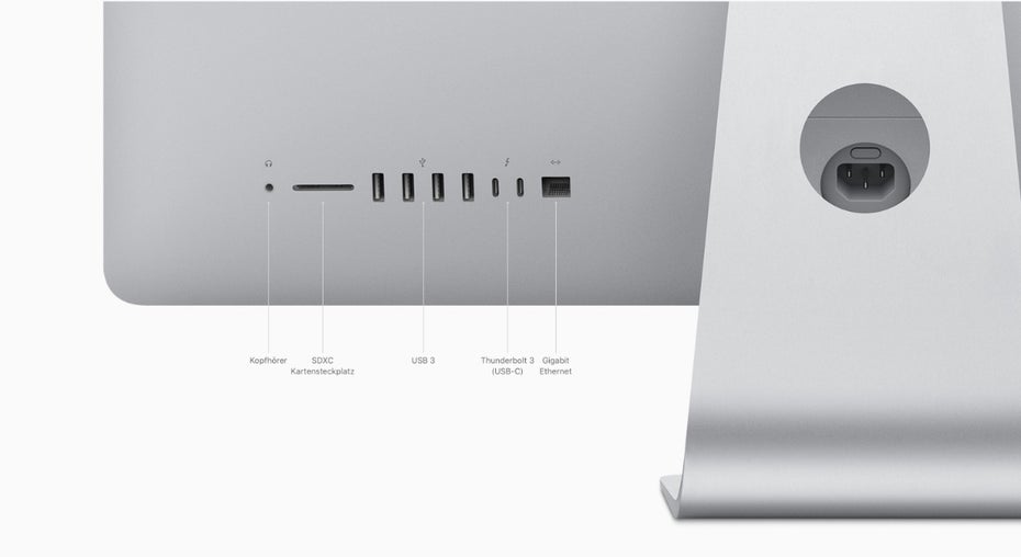 Ales beim Alten: Die rückseitigen Anschlüsse des neuen iMac (2019). (Screenshot: t3n; Apple))