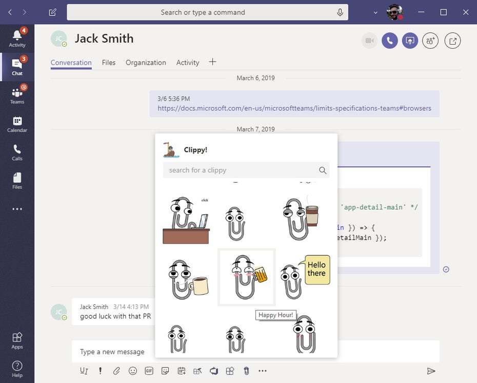 Karl Klammer ist zurück: Als App für Microsoft Teams. (Screenshot: Microsoft)