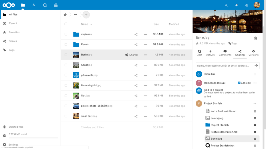 Unterschiedliche Ressourcen lassen sich in Nextcloud 16 jetzt zu einem Projekt zusammenfassen. (Screenshot: Nextcloud)