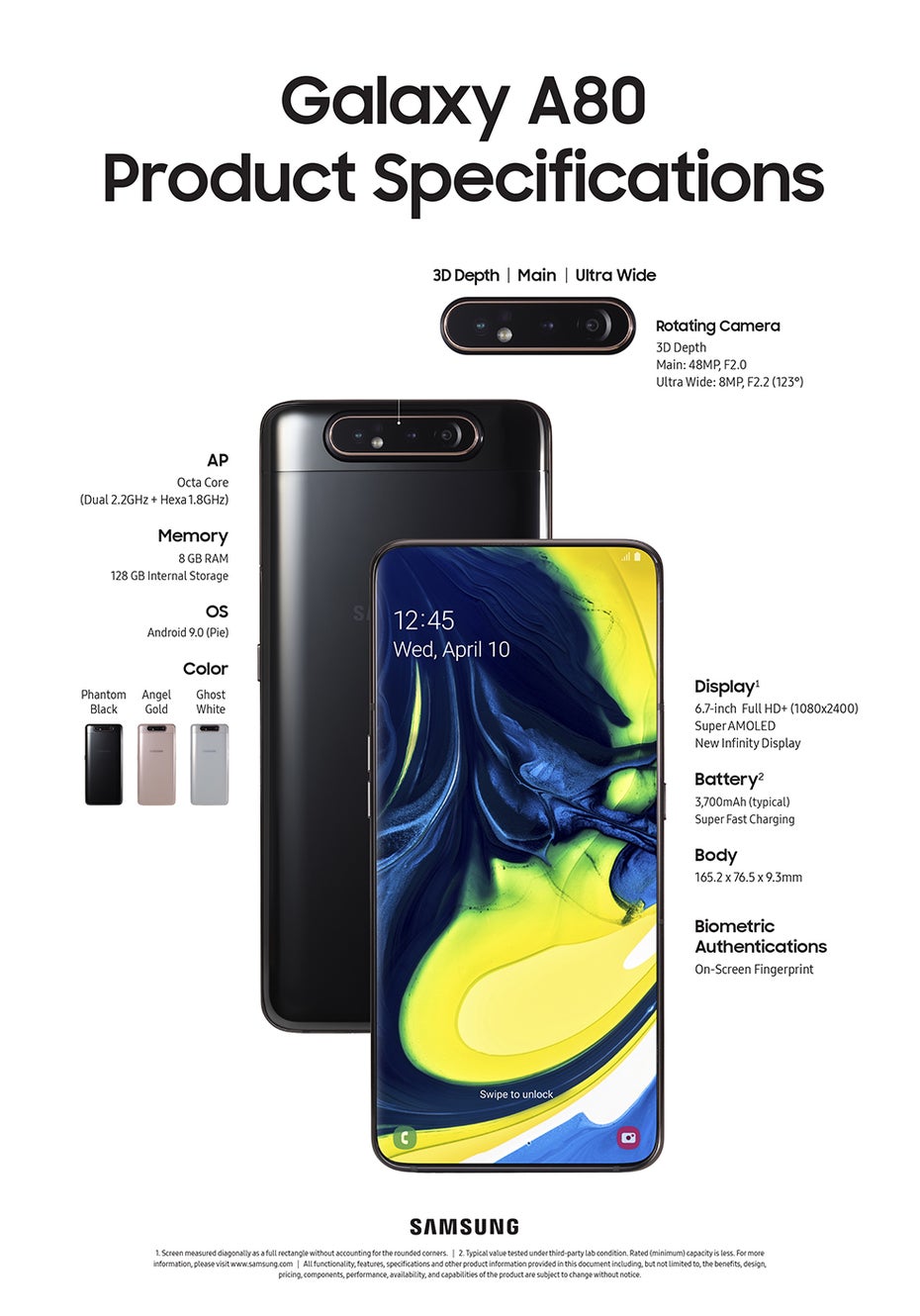 Samsung Galaxy A80 – die Spezifikationen im Überblick. (Bild: Samsung)