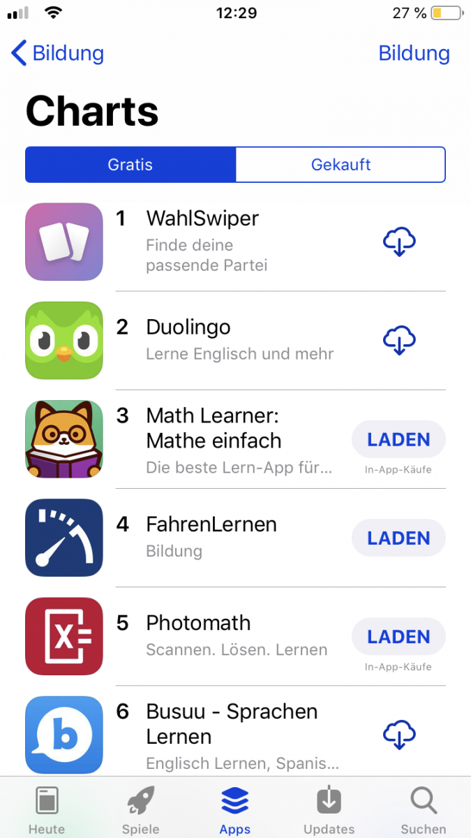 Die App Wahlswiper ist im App-Store auf Platz 1 der Kategorie Bildung. (Foto: t3n)