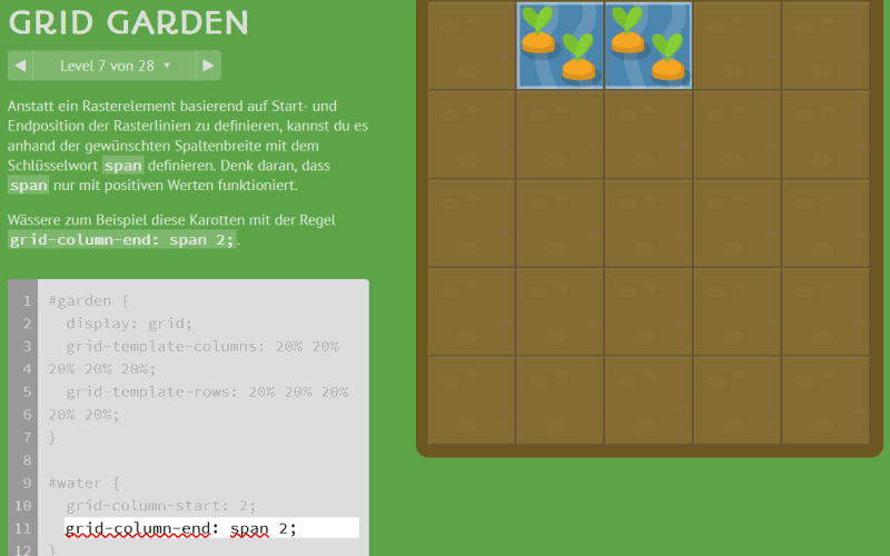 CSS-Grid-Garden im Einsatz