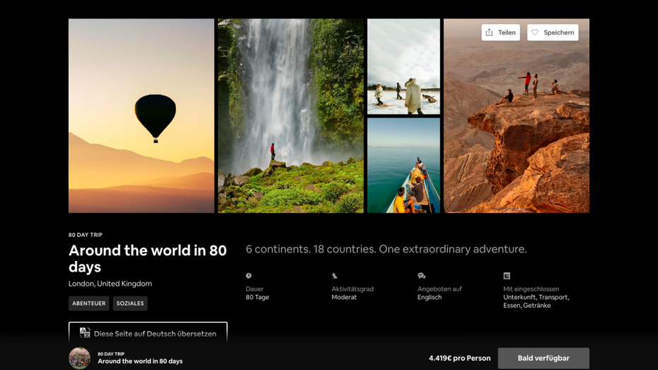 In 80 Tagen um die Welt reisen kann man nun ganz ohne Aufwand. Vorausgesetzt, man hat den passenden Ausweis mit genügend freien Seiten. (Screenshot: t3n) Weltreise mit Airbnb: Neue Kategorie „Abenteuer“ bringt euch in 80 Tagen um den Globus