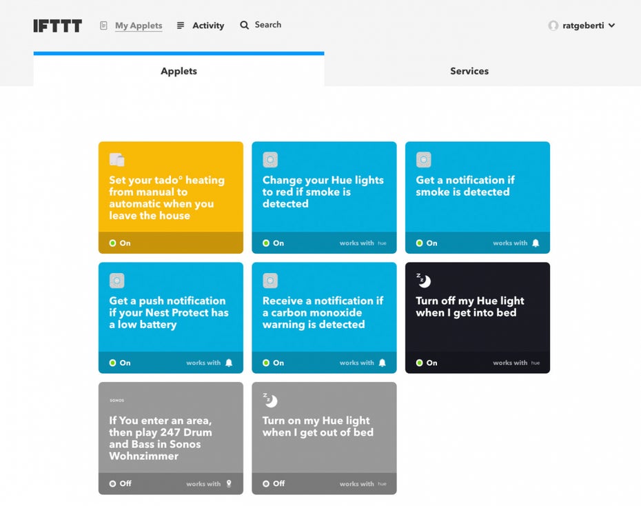 IoT-Plattformen im Vergleich: Applets-Liste bei IFTTT