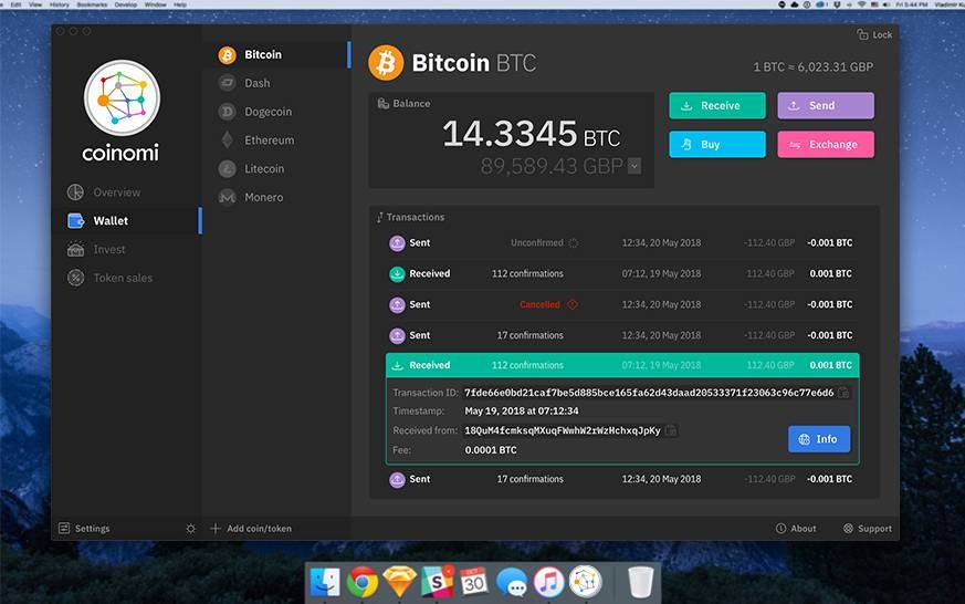 Screenshot: Coinomi Desktop