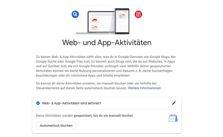 Google bringt automatisiertes Löschen der Standortdaten und Webaktivitäten. (Screenshot: t3n)