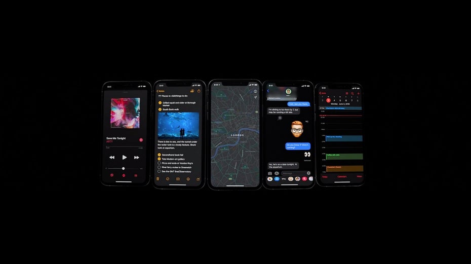 Der Dunkelmodus von iOS 13. (Screenshot: t3n; Apple)