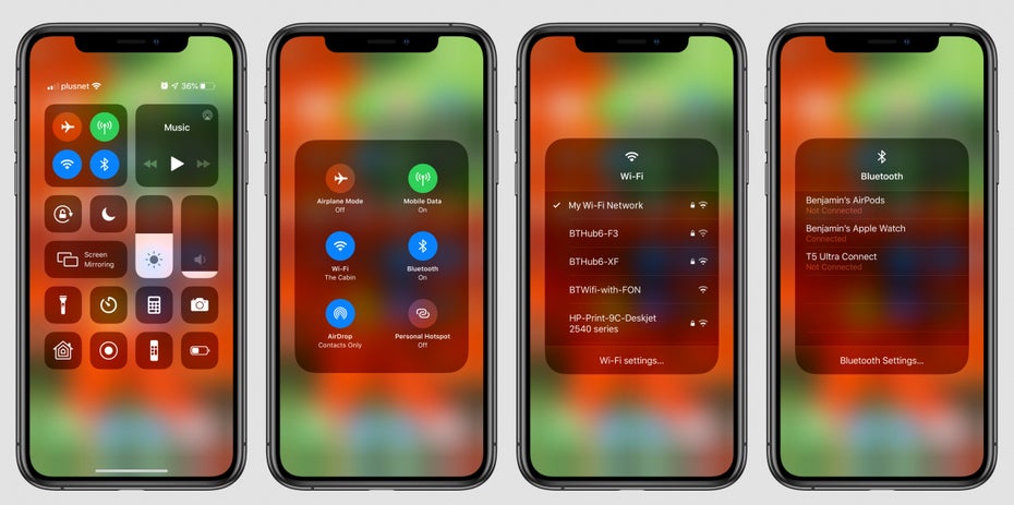 iOS 13: Schneller Zugriff auf WLAN und Bluetooth aus dem Kontrollzentrum. (Bild: 9to5 Mac)