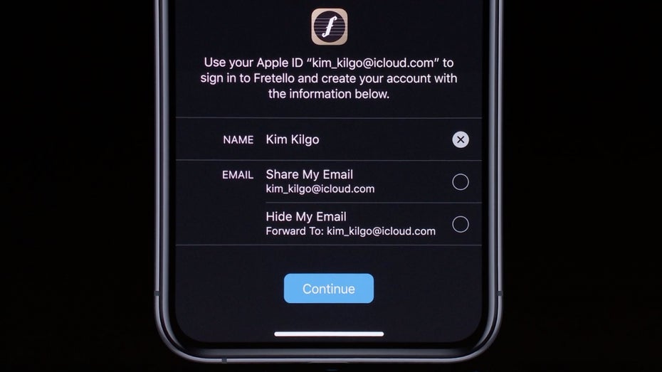 iOS 13 – Mit Apple Anmelden. (Screenshot: Apple/t3n)