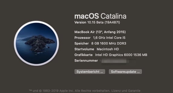 macOS 10.15 Catalina auf Macbook Air. (Bild: t3n)