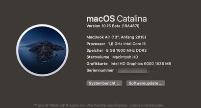 macOS 10.15 Catalina auf Macbook Air. (Bild: t3n)