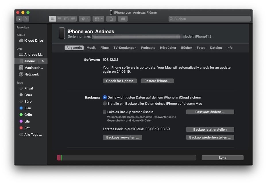 macOS 10.15 Catalina –. die iPhone- und iPad-Verwaltung findet im Finder statt. (Bild: t3n)