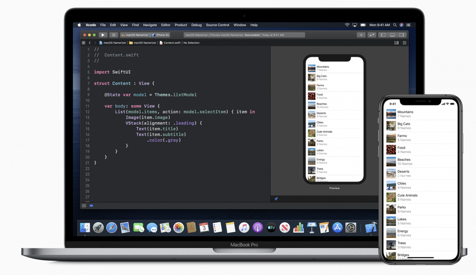 Mit Swift-UI benötigen Nutzer weniger Code, um eine Ansicht wie rechts umzusetzen. (Bild: Apple)