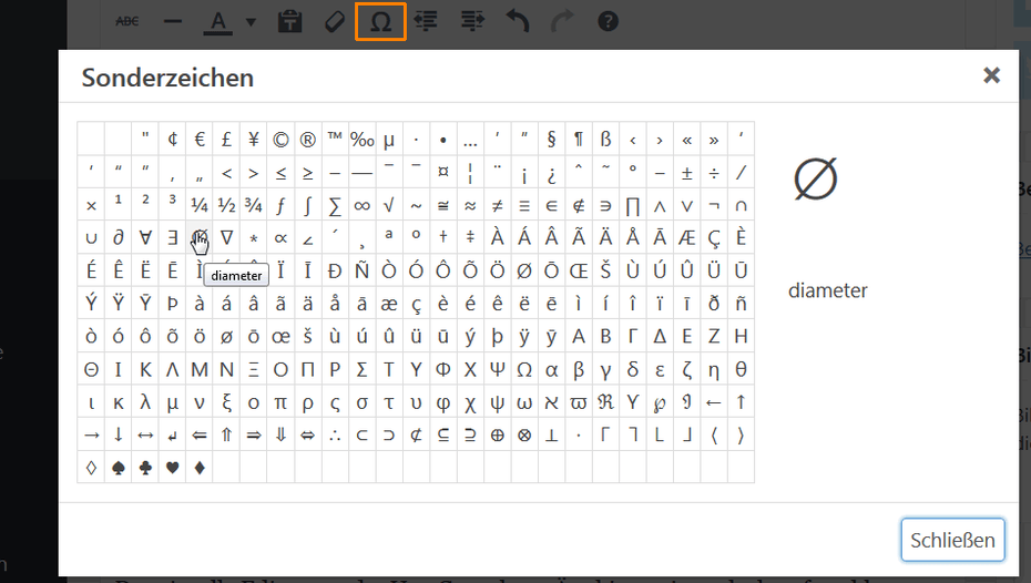 WordPress: Sonderzeichen im alten Editor einfügen