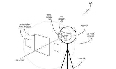 Apples AR-Brille soll dem Patentantrag zufolge nicht nur die Außenwelt mit Sensoren erfassen, sondern auch Teile des Gesichts. (Screenshot: USPTO)