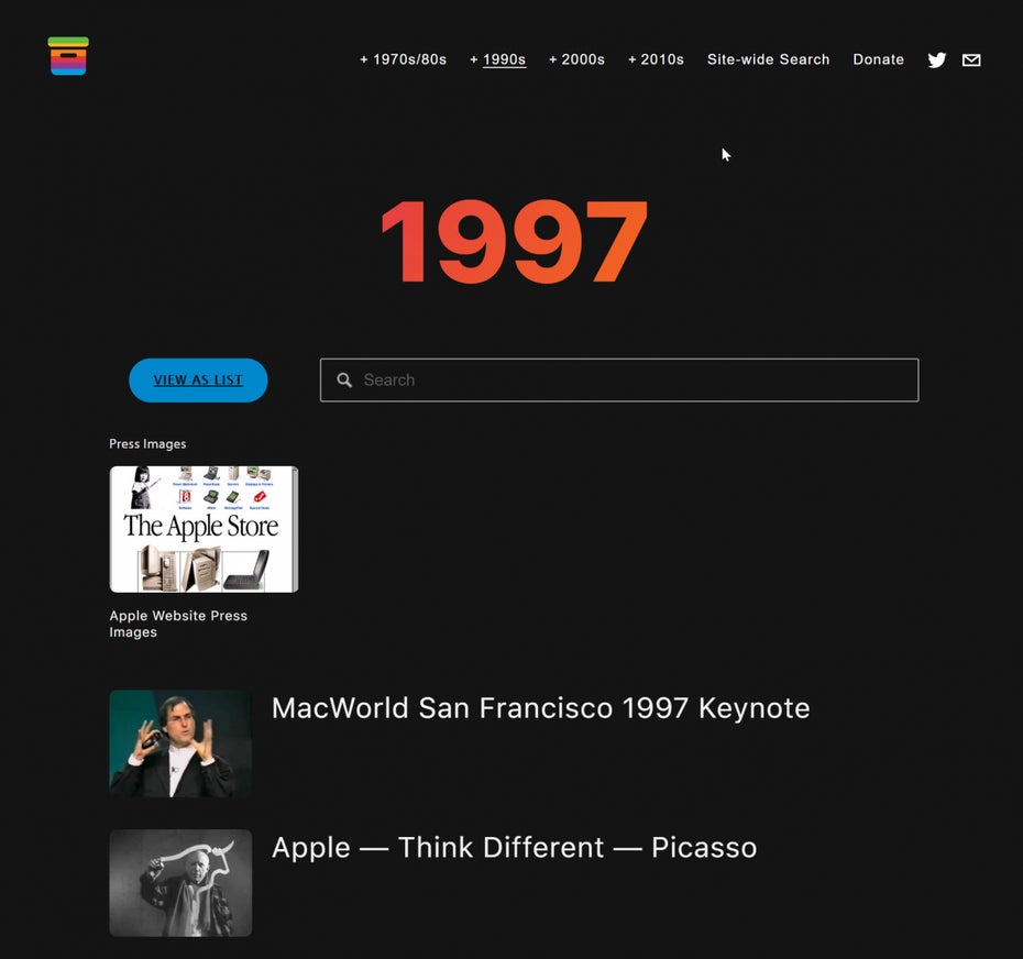 Apple Archive: 1997. (Screenshot: t3n)