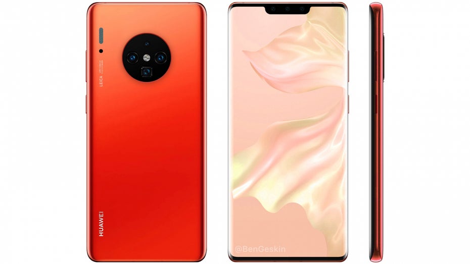 Huawei Mate 30 Pro. (Renderbild: <a href="https://twitter.com/BenGeskin/status/1160821731629641728">Venja Geskin</a>)