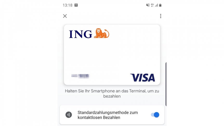 Google Pay mit Ing-Visa-Karte . (Screenshot: t3n)