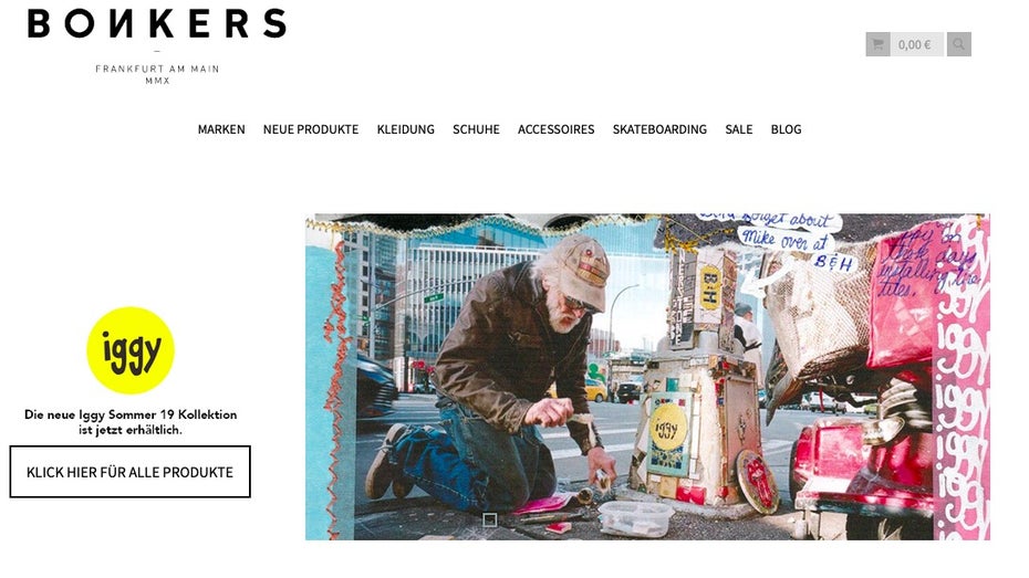 Der Frankfurter Sneakershop Bonkers wehrt sich kreativ gegen Bots von Resellern. Im Bild: Onlineshop-Startseite von Bonkers. (Screenshot: Bonkers) Sneakershop verkauft Bilder von Sneakers für 7.000 Euro
