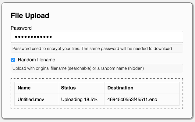 Verschlüsselungsdialog der Google-Drive-Erweiterung Secure File Encryption.