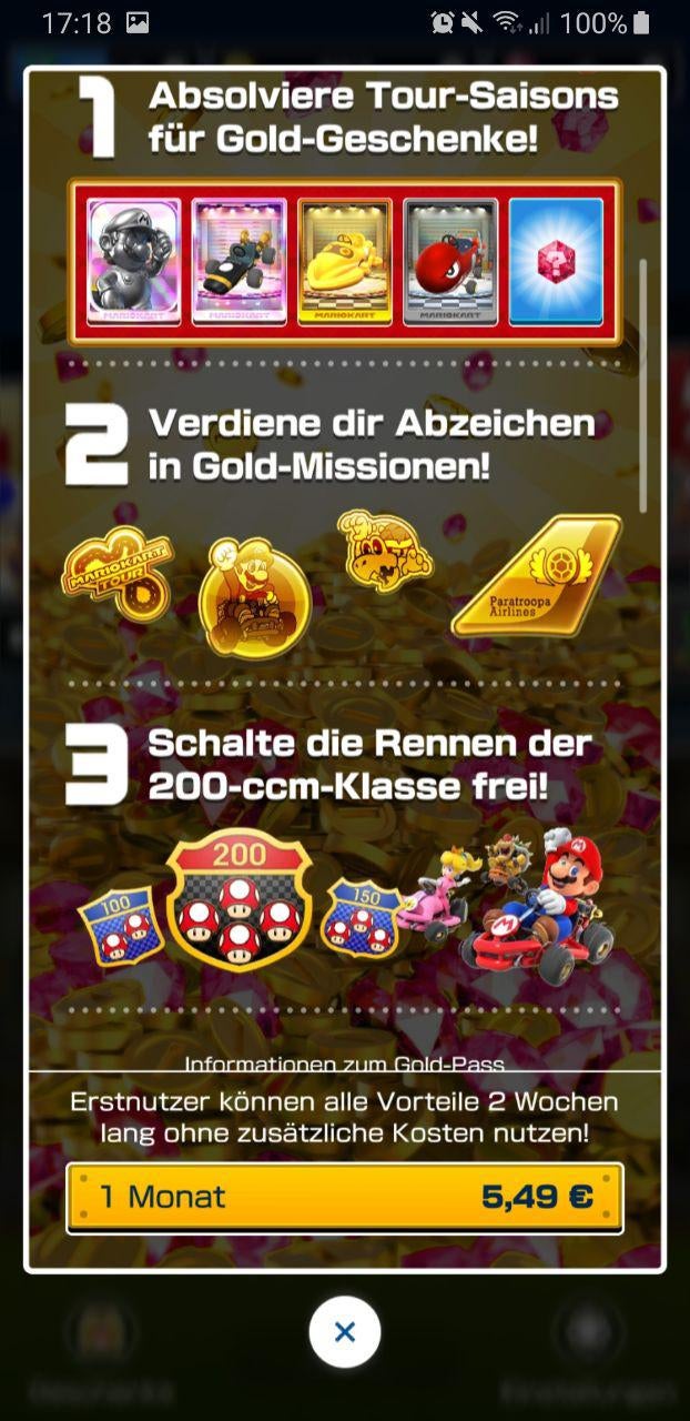 Gold-Pass abonnieren in Mario Kart Tour. (Screenshot: t3n)