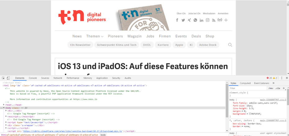 Entwicklertools von Google Chrome