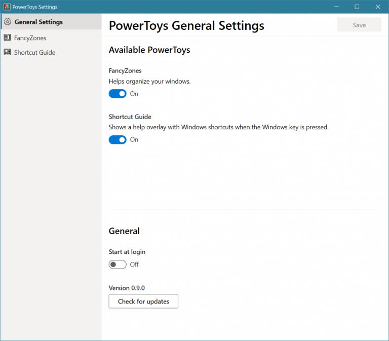 Einstellungen-Dialog der PowerToys für Windows 10.