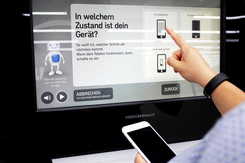 Handyankauf-Automat von Ecoatm bei Media Markt: Prozess auf dem Bildschirm