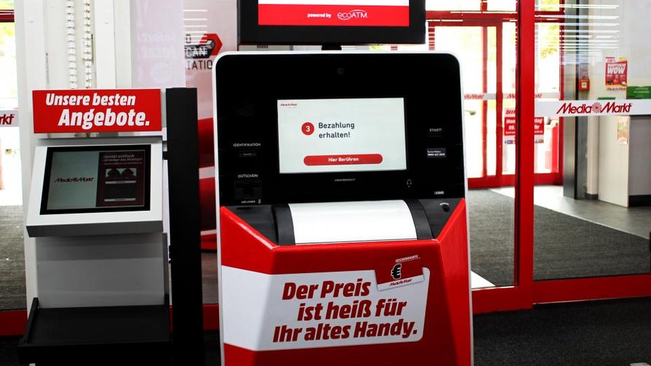 Der US-Anbieter Ecoatm stellt in Kooperation mit Media Markt co-gebrandete Ankaufautomaten in 10 Märkten auf. (Foto: Media Markt) Nachhaltigkeit: Media Markt stellt Automaten zum Handyankauf auf