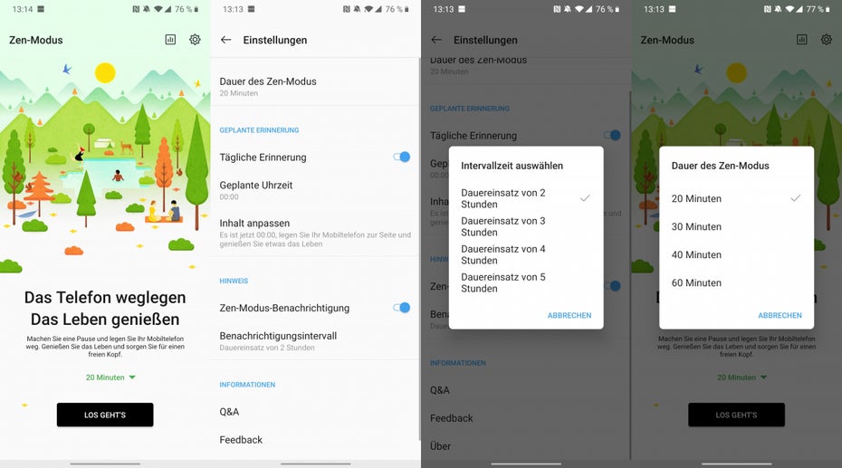 Einfach mal des Handy weglegen: Oneplus 7T mit Zen-Modus. (Screenshots: t3n)