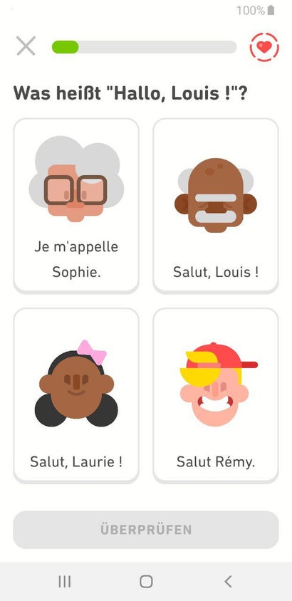 Französisch-Basislektion in Duolingo.