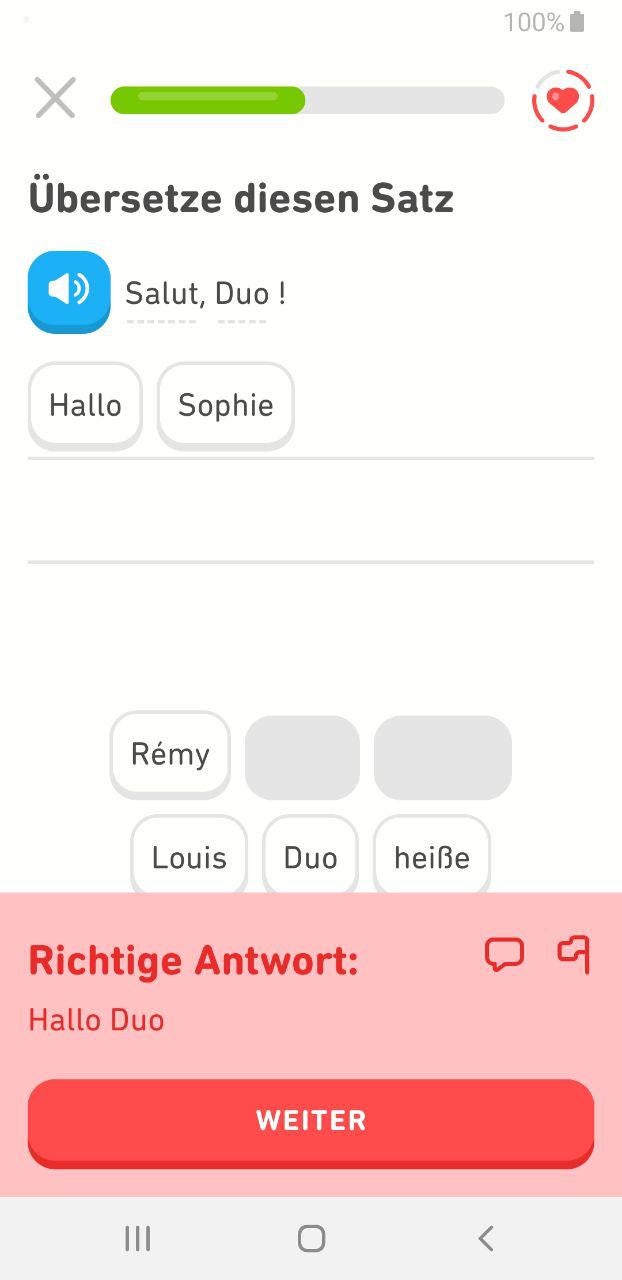 Fehler in Lektion bei Duolingo.