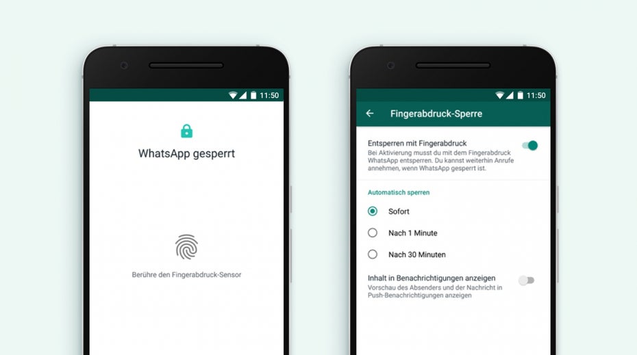 Auch unter Android könnt ihre eure Whatsapp-Konversationen jetzt nochmal gesondert per Fingerabdruck-Sperre sichern. (Grafik: Whatsapp)