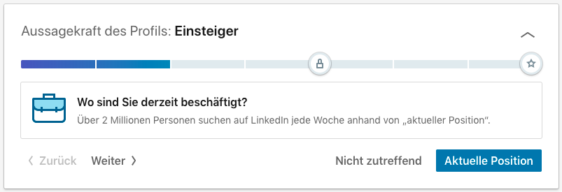 Profil-Fortschrittsbalken bei LinkedIn