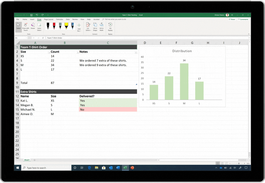 Excels kommende Stiftbedienung. (Animation: Microsoft)