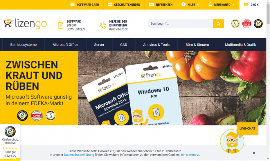 Lizengo bewirbt den Edeka-Deal immer noch auf seiner Website. (Screenshot: t3n.de)