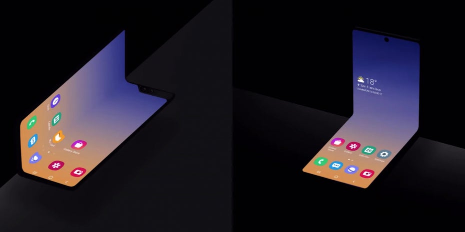 Links das Design des Galaxy Fold, rechts das neue Konzept in Klapphandy-Optik. (Bild: Samsung)