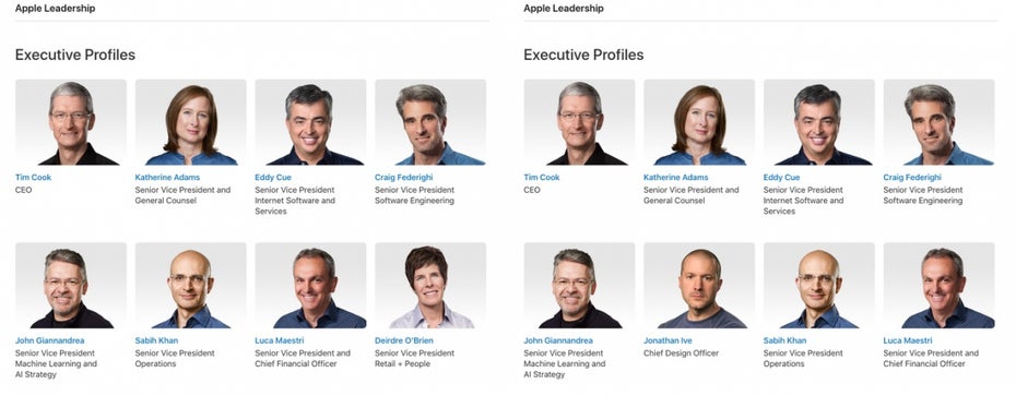 Apple-Manager-Profile – ohne und mit Chefdesigner Jony Ive