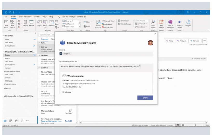 Outlook-Schnittstelle zu Microsoft Teams.