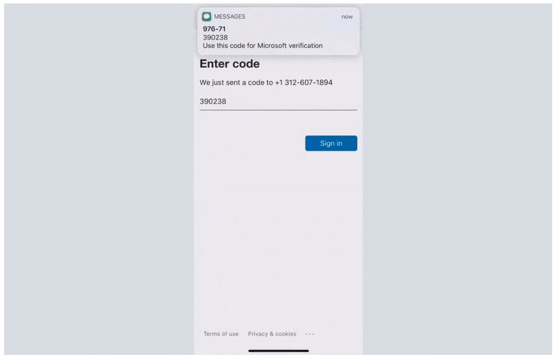 SMS-Sign-In in Microsoft Office 365.