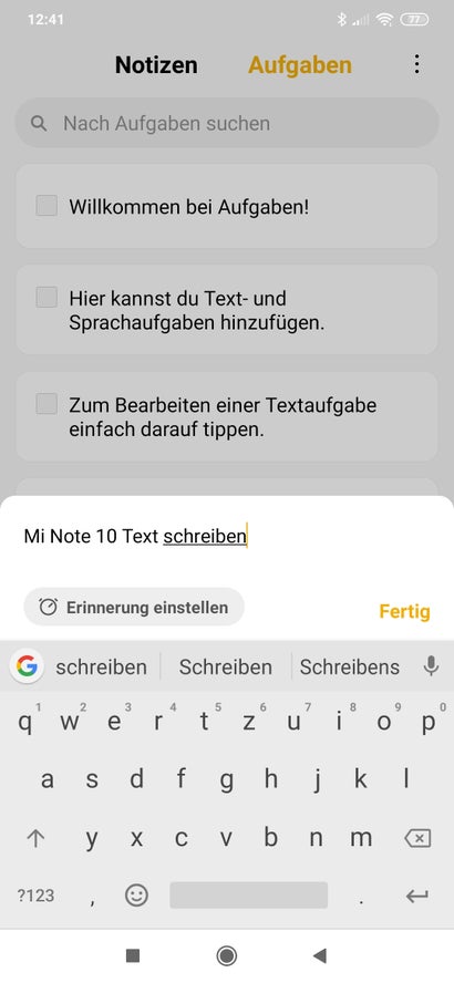 Xiaomi Mi Note 10 Screenshot Miui 11 Aufgaben in Notizen-App