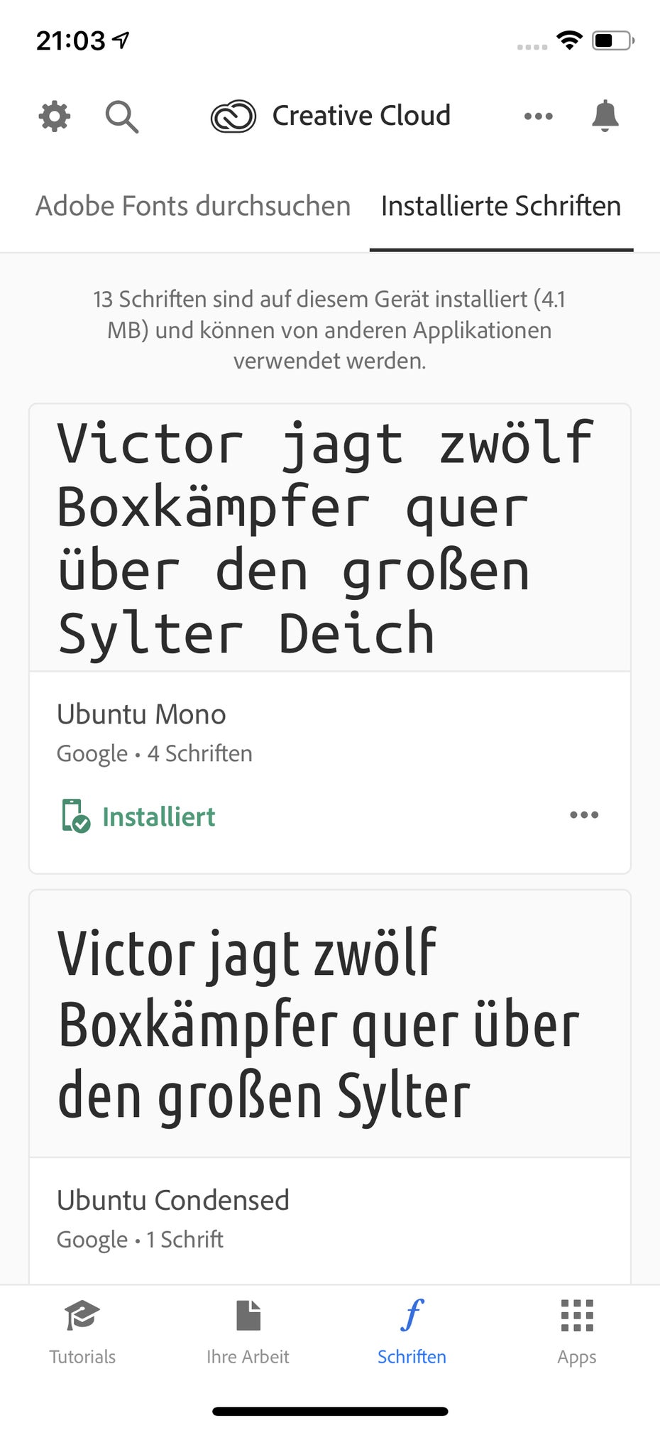 Die Creative-Cloud-App auf dem iPhone. (Screenshot: t3n.de)