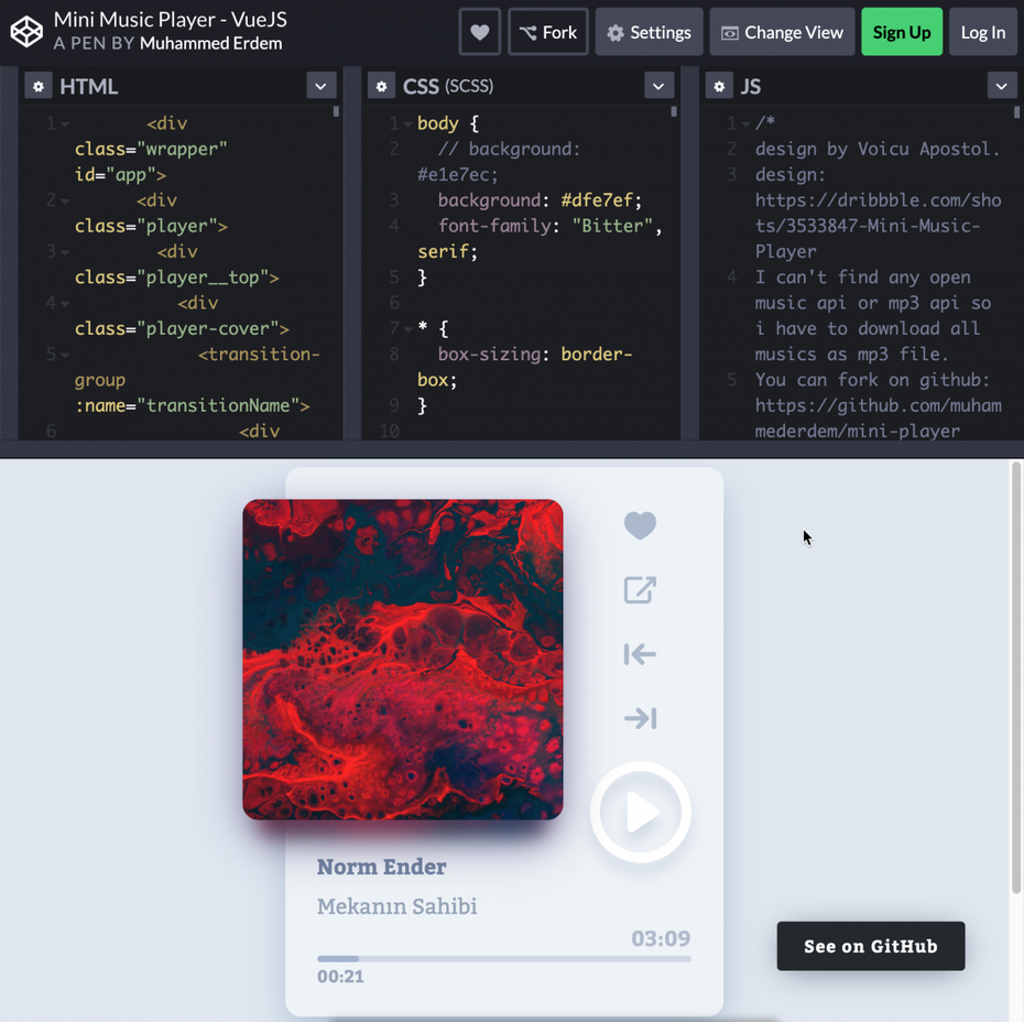 Mini Music Player - Vue.js. (Screenshot: t3n)