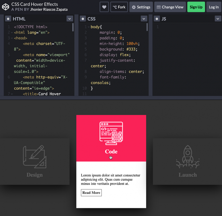 CSS Card Hover Effects. (Screenshot: t3n)