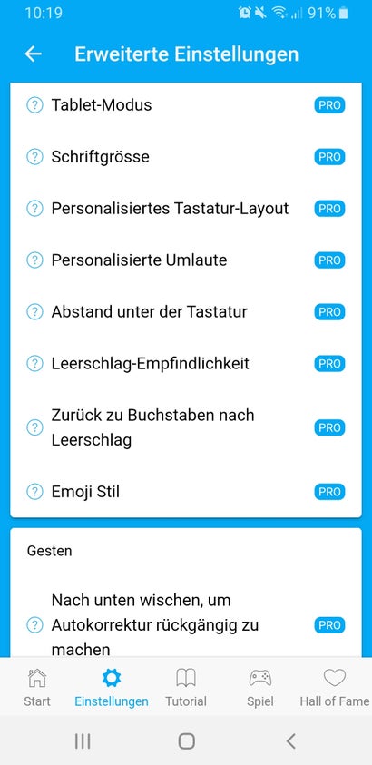 Typewise Pro-Feature-Liste.