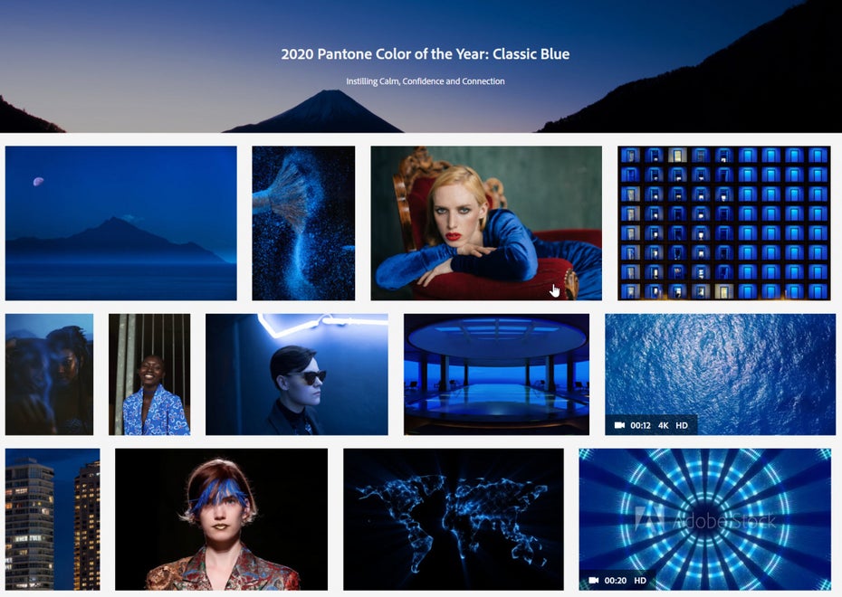 Adobe feiert Classic Blue. (Screenshot: t3n)