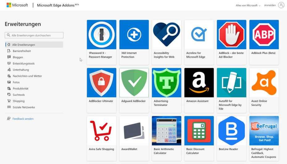 Edge Addons: Microsofts Chrome Webstore (Screenshot: t3n)