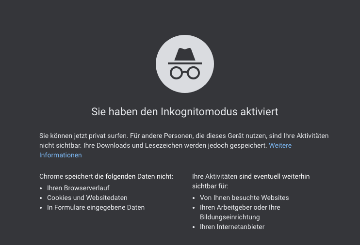 Inkognito-Startseite in Google Chrome.