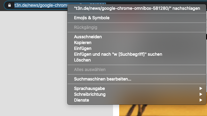 Per Rechtsklick auf die Omnibox könnt ihr eure Suchmaschinen bearbeiten. (Screenshot: t3n)