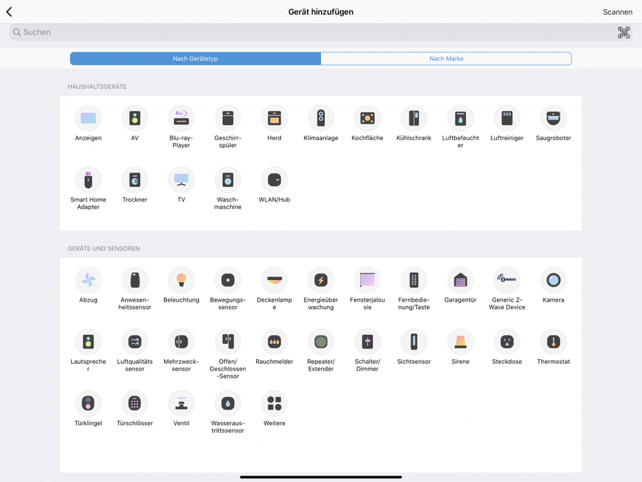 Gerätekategorien bei SmartThings